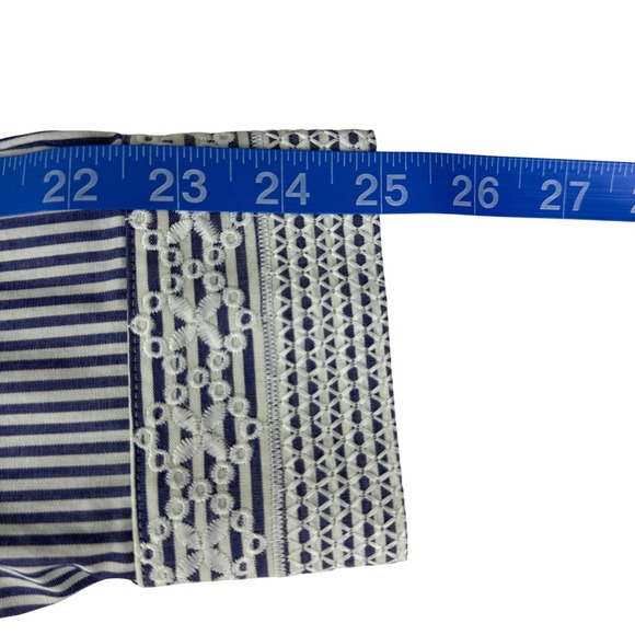 Brooks Brothers Red Fleece Blue White Stripe Embroidered Lace Blouse Size 12 - Picture 8 of 9